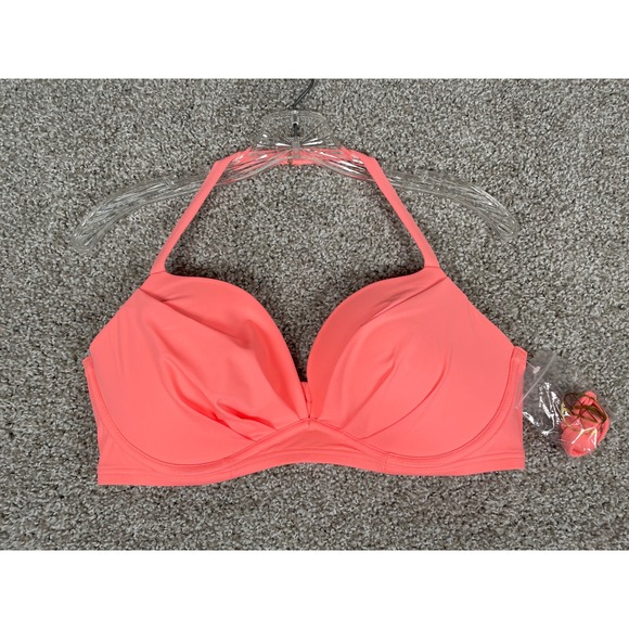 Victoria's Secret Halter Push Up Swim Top Removable Straps Coral 38C NWOT‎ - Picture 1 of 8